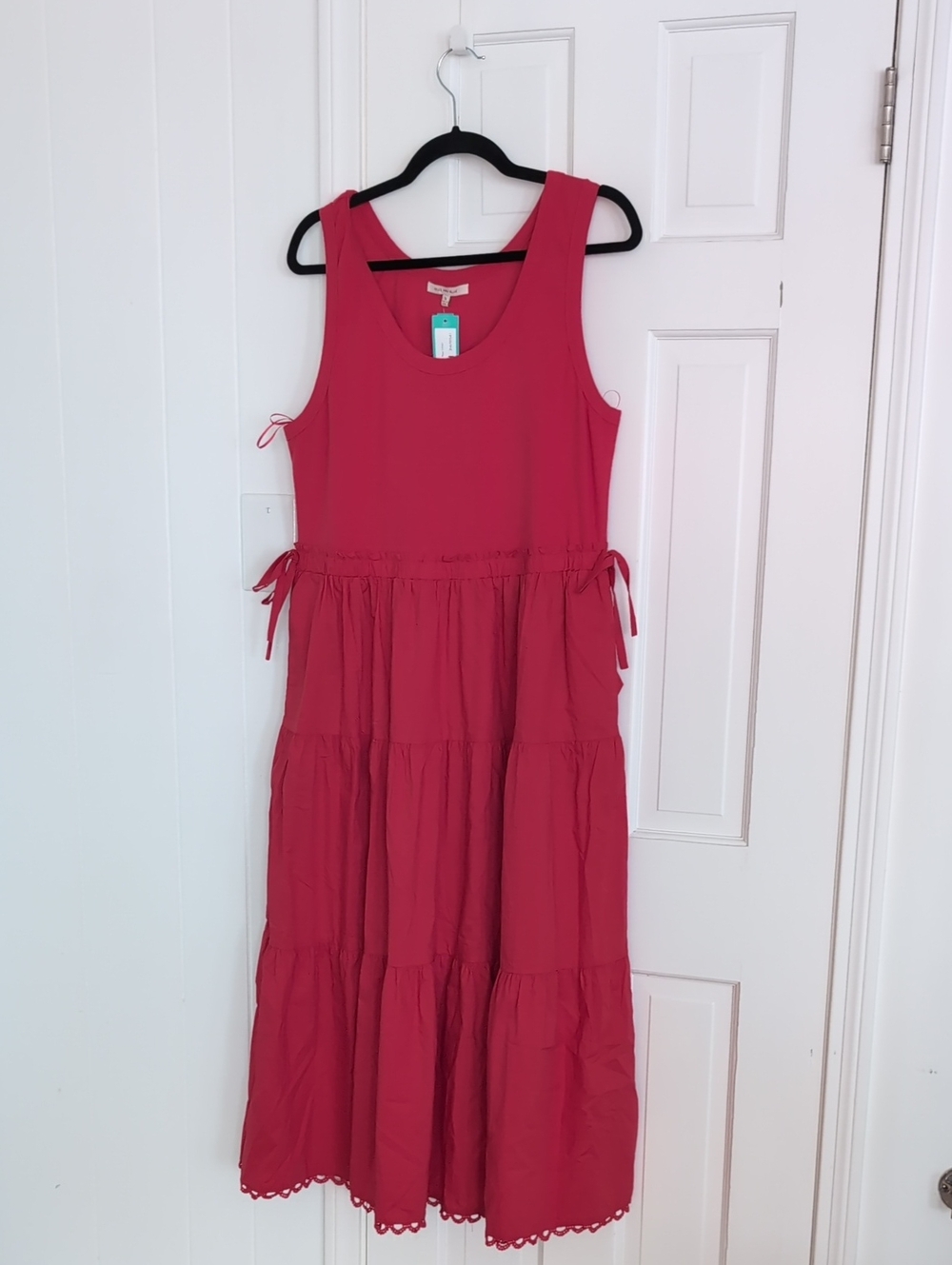 Skies Are Blue Red Sleeveless Tiered Midi Dress
